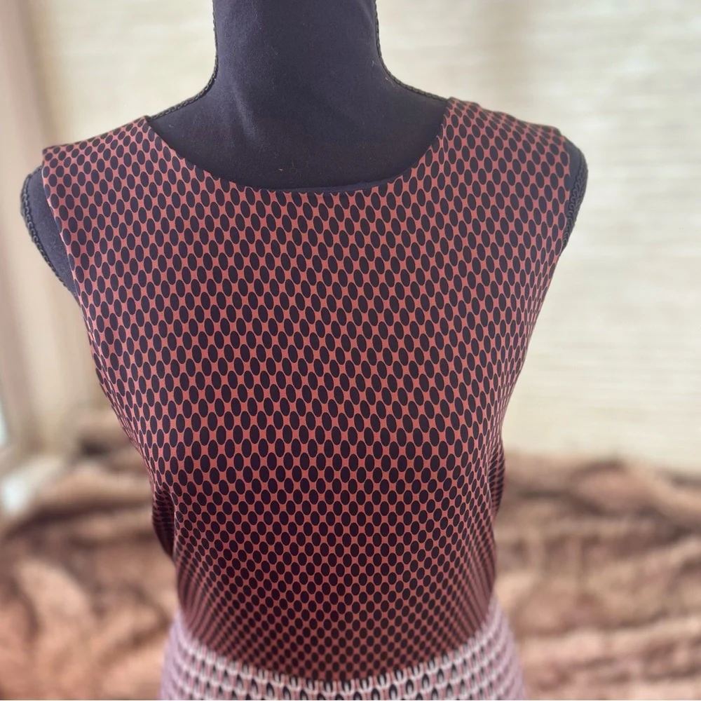 Ann Taylor A Line Dress Navy Rust Cream Print - Picture 2 of 5